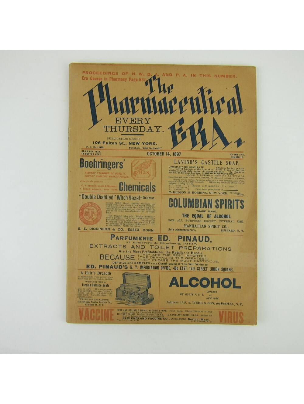 The Pharmaceutical Era Magazine Drug Medical Advertising October 1897 Antique